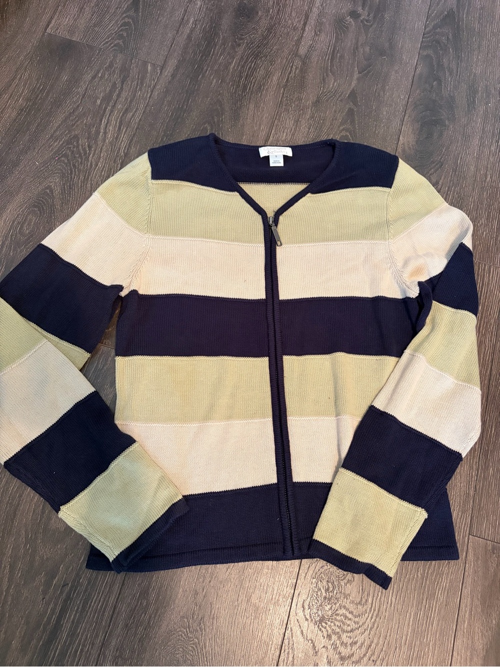 Vtg Christopher & Banks Striped Zip-Up Sweater small Cottagecore